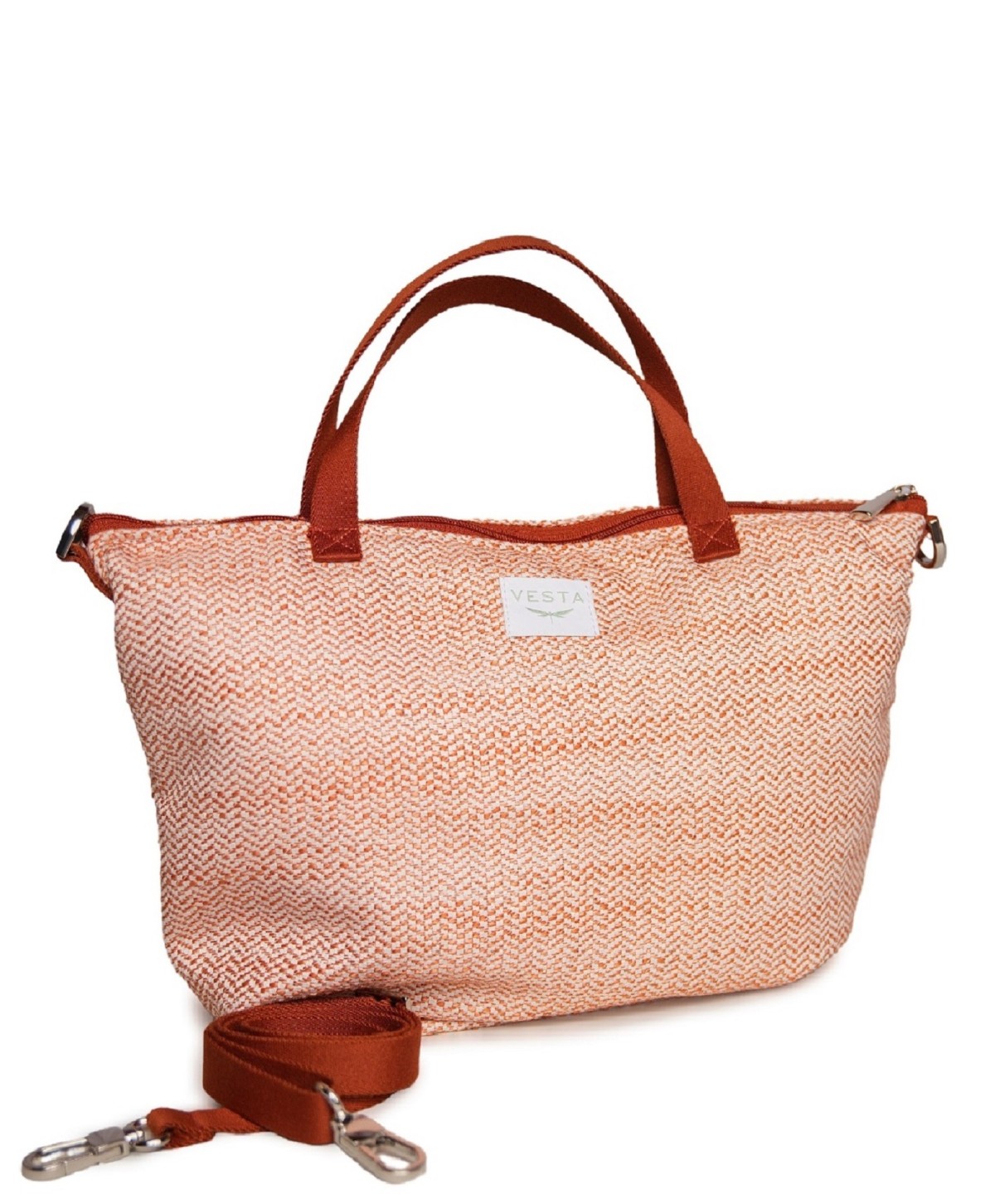 Bolso de mano y bandolera tamaño medio en color teja, rojo. Diseño innovador Bolso de mano y bandolera tamaño medio en color teja, rojo. Diseño innovador