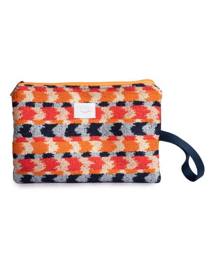 Cartera de mano elegante en tejido exclusivo. Color naranja. Cremallera fluor. Calidad premium. Estilo y toque único