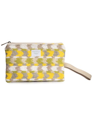 Cartera de mano elegante en tejido exclusivo. Color amarillo. Cremallera fluor. Calidad premium. Estilo y toque único