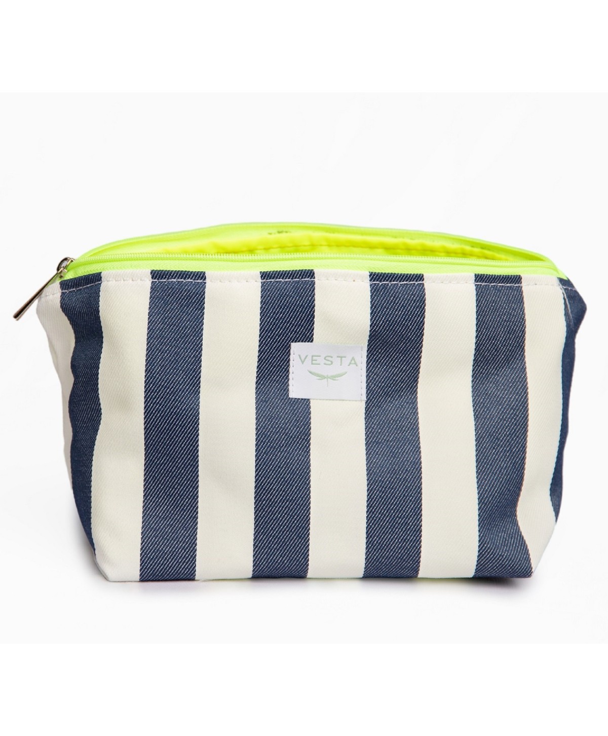 Neceser repelente al agua, forro impermeable de tela resistente para tus productos. Color azul marino a rallas. Cremallera fluor Neceser repelente al agua, forro impermeable de tela resistente para tus productos. Color azul marino a rallas. Cremallera fluor