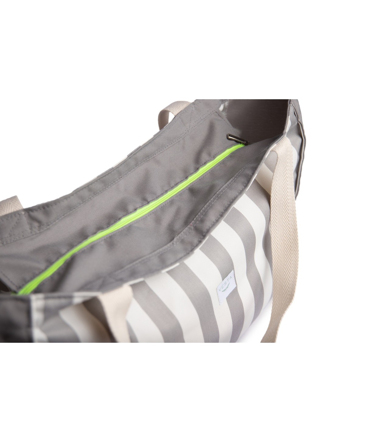 Bolso o Maxi bolsa de tela repelente al agua y gran capacidad. Color gris a rayas. Cremallera fluor Bolso o Maxi bolsa de tela repelente al agua y gran capacidad. Color gris a rayas. Cremallera fluor