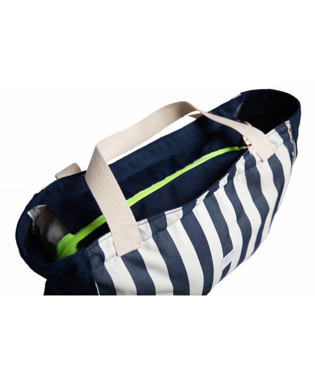Bolso o Maxi bolsa de tela repelente al agua y gran capacidad. Color azul marino a rayas. Cremallera fluor Bolso o Maxi bolsa de tela repelente al agua y gran capacidad. Color azul marino a rayas. Cremallera fluor