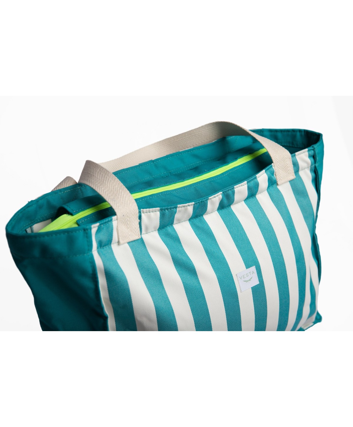 Bolso o Maxi bolsa de tela repelente al agua y gran capacidad. Color aguamarina a rayas. Cremallera fluor Bolso o Maxi bolsa de tela repelente al agua y gran capacidad. Color aguamarina a rayas. Cremallera fluor