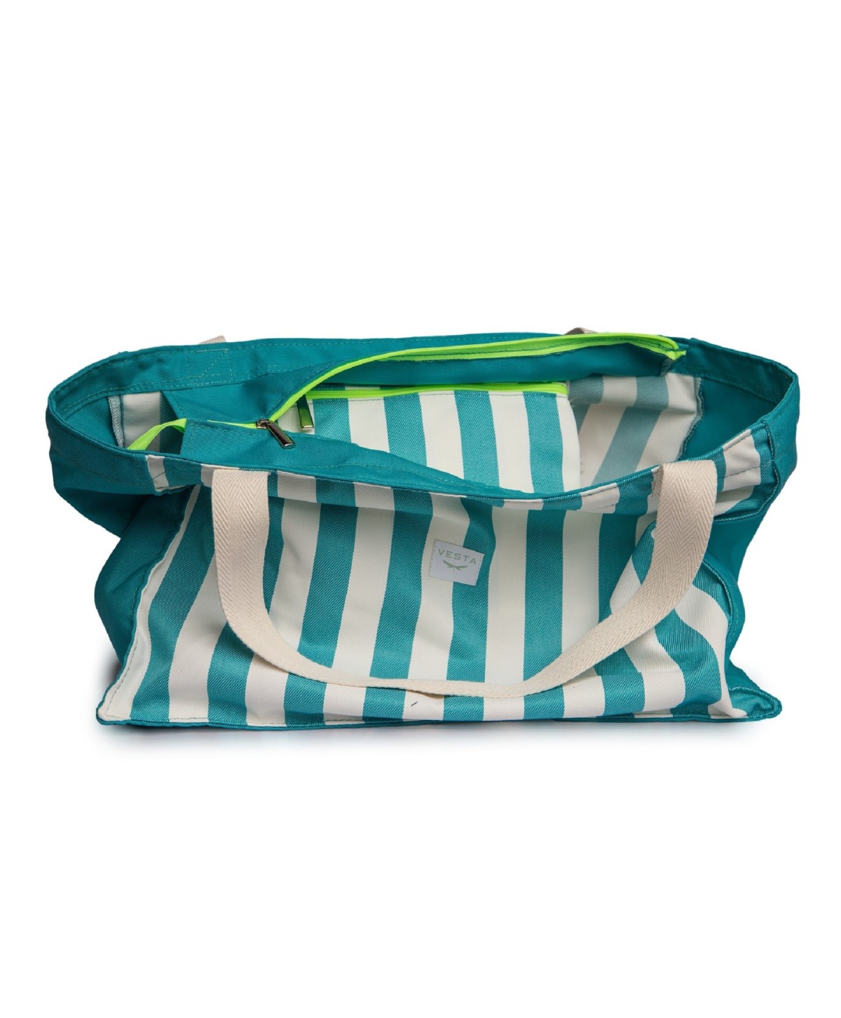 Bolso o Maxi bolsa de tela repelente al agua y gran capacidad. Color aguamarina a rayas. Cremallera fluor Bolso o Maxi bolsa de tela repelente al agua y gran capacidad. Color aguamarina a rayas. Cremallera fluor