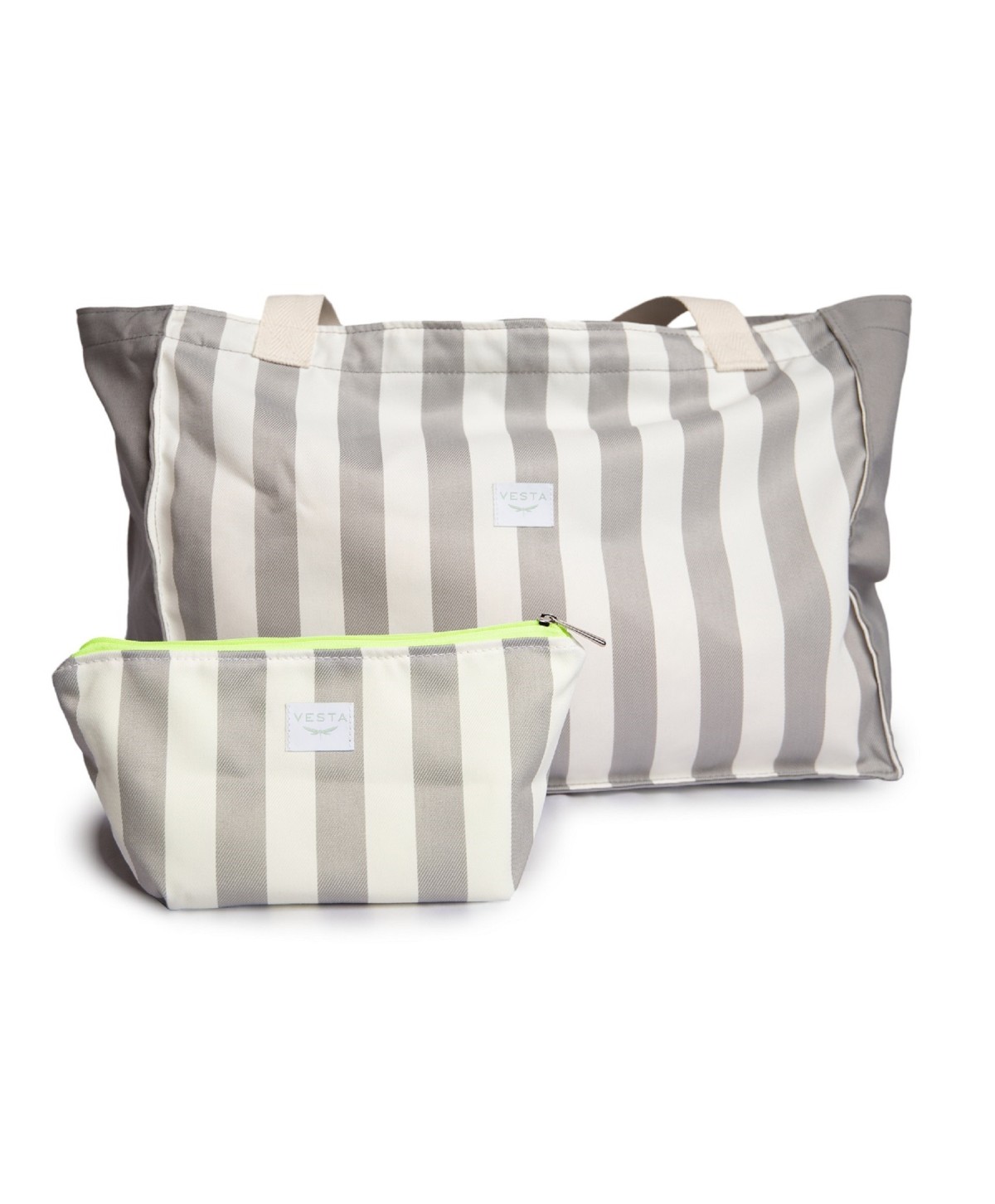 Bolso o Maxi bolsa de tela repelente al agua y gran capacidad. Neceser impermeable a juego. Color gris a rayas. Cremallera fluor Bolso o Maxi bolsa de tela repelente al agua y gran capacidad. Neceser impermeable a juego. Color gris a rayas. Cremallera fluor