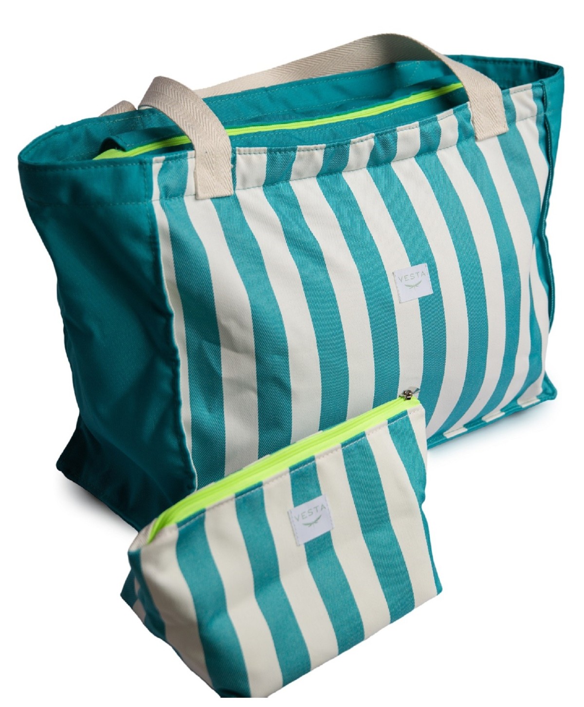 Bolso o Maxi bolsa de tela repelente al agua y gran capacidad. Neceser impermeable a juego. Color aguamarina a rayas. Fluor Bolso o Maxi bolsa de tela repelente al agua y gran capacidad. Neceser impermeable a juego. Color aguamarina a rayas. Fluor