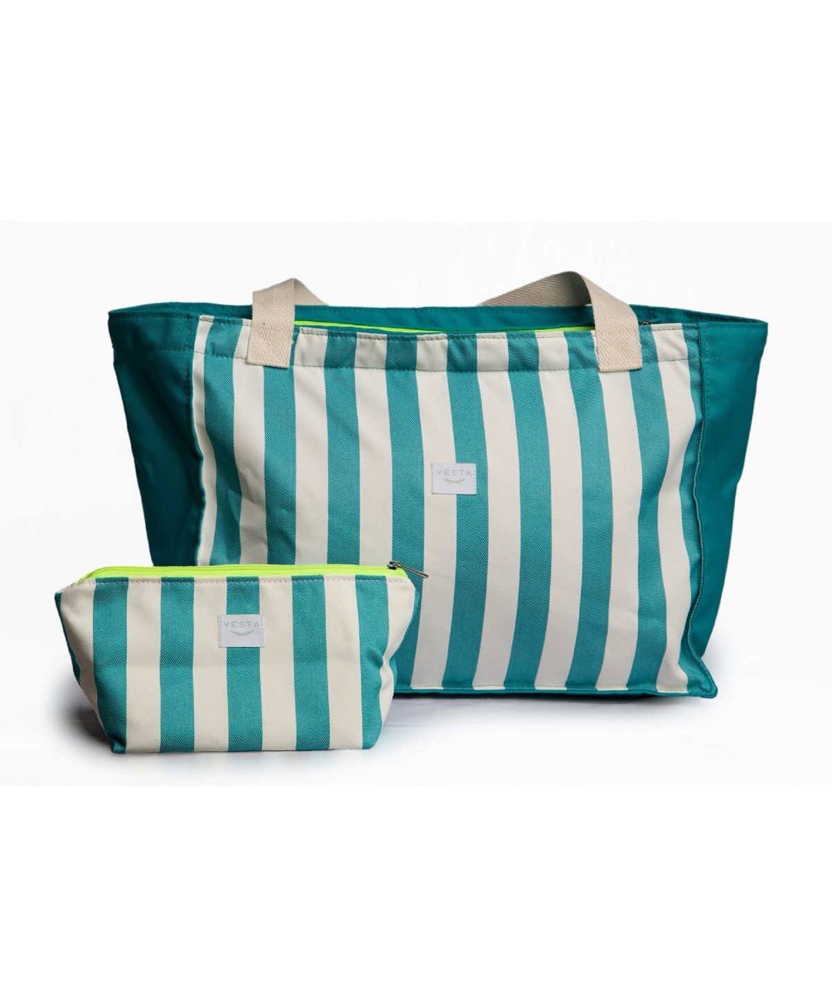 Bolso o Maxi bolsa de tela repelente al agua y gran capacidad. Neceser impermeable a juego. Color aguamarina a rayas. Fluor Bolso o Maxi bolsa de tela repelente al agua y gran capacidad. Neceser impermeable a juego. Color aguamarina a rayas. Fluor