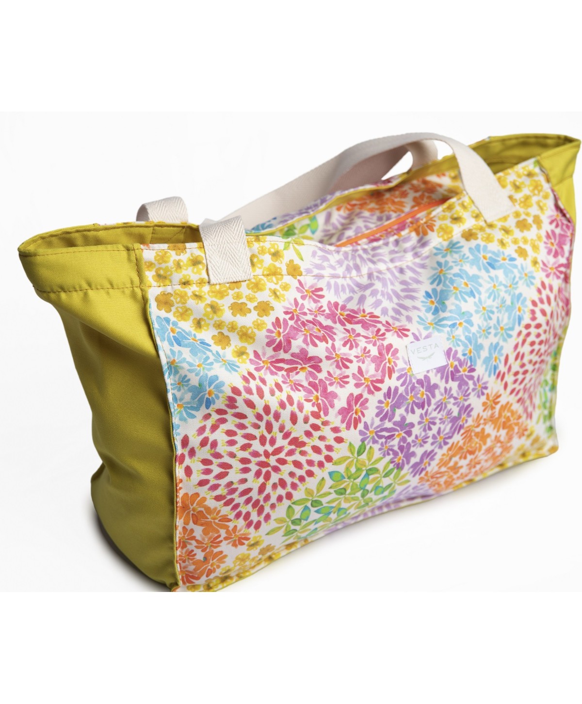 Bolso o Maxi bolsa de tela repelente al agua y gran capacidad. Color estampado de flores. Cremallera fluor Bolso o Maxi bolsa de tela repelente al agua y gran capacidad. Color estampado de flores. Cremallera fluor